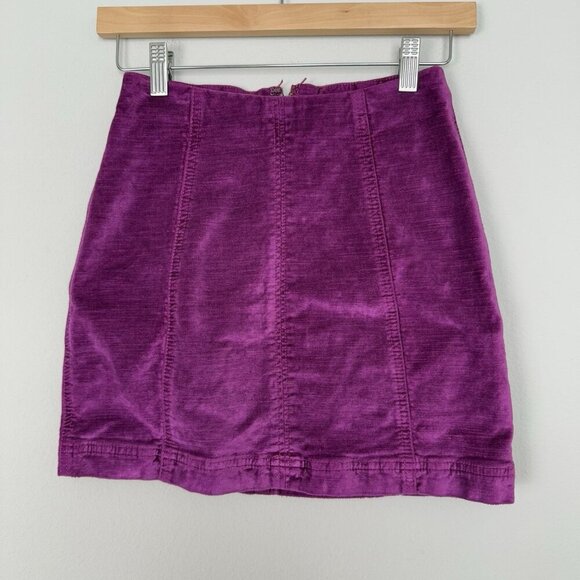 Free People Velvet Mini Skirt Size 0 Fuchsia Purple Festival Glam Boho Party‎ - Picture 1 of 5